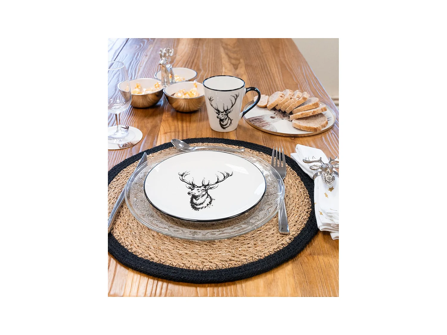 Sets de table ronds en jonc naturel et jute teinté (Lot de 6)