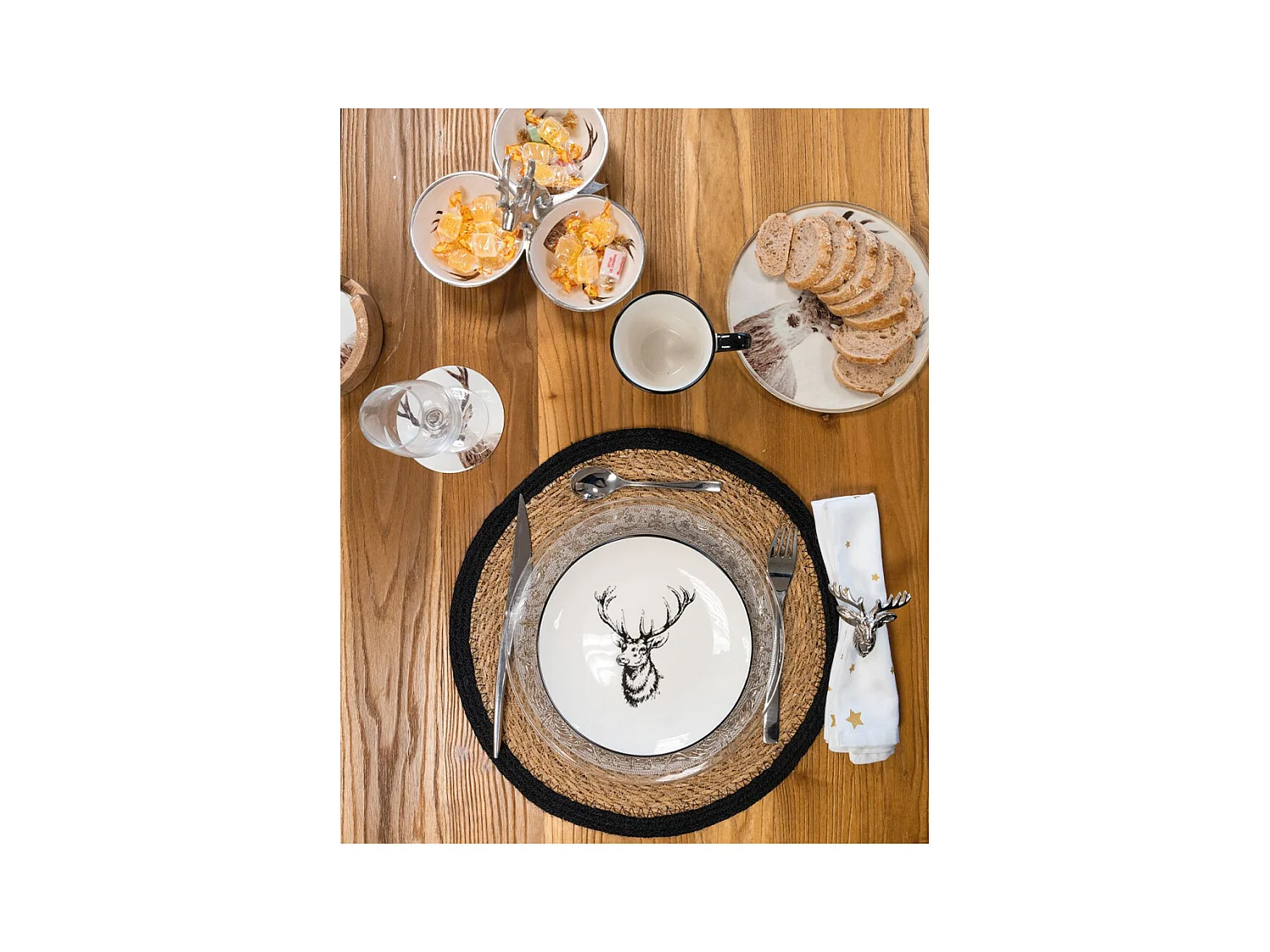 Sets de table ronds en jonc naturel et jute teinté (Lot de 6)