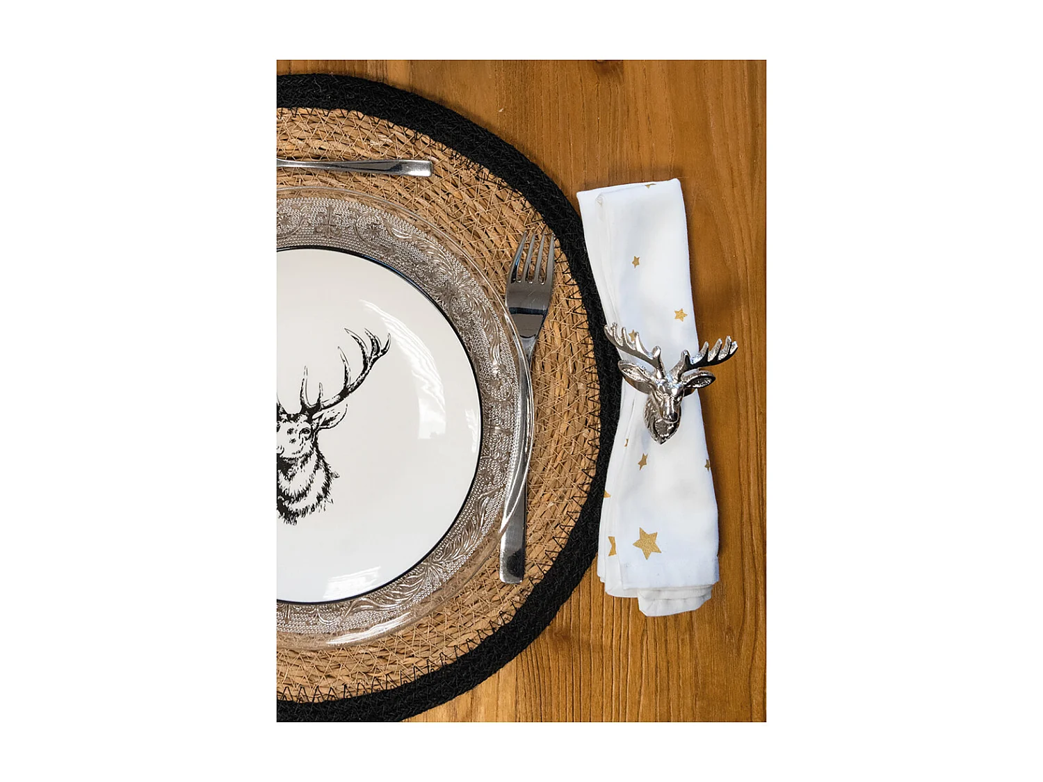 Sets de table ronds en jonc naturel et jute teinté (Lot de 6)