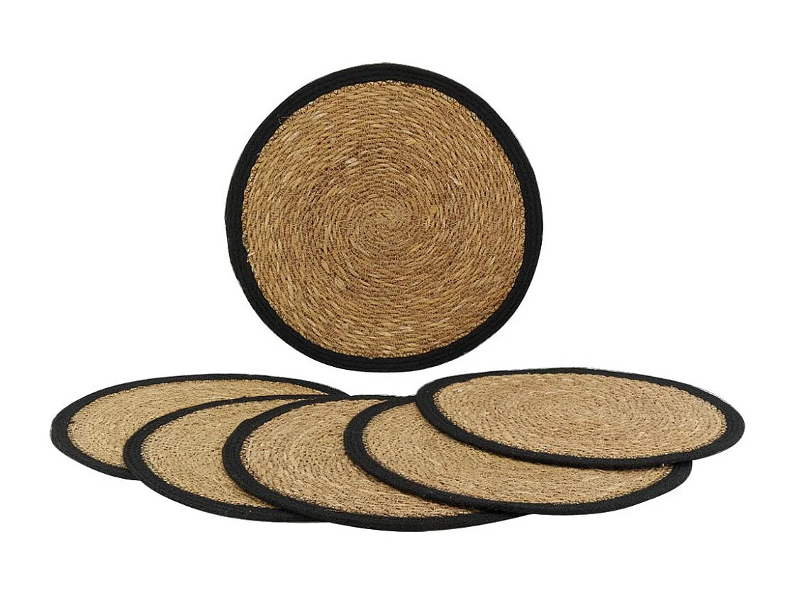 Sets de table ronds en jonc naturel et jute teinté (Lot de 6)