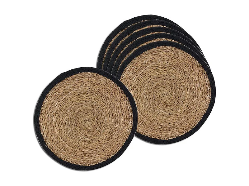 Sets de table ronds en jonc naturel et jute teinté (Lot de 6)