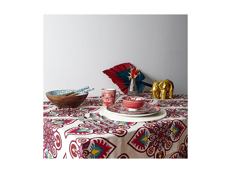 Nappe Antitache Jaipur Beige Et Rouge 140x240cm