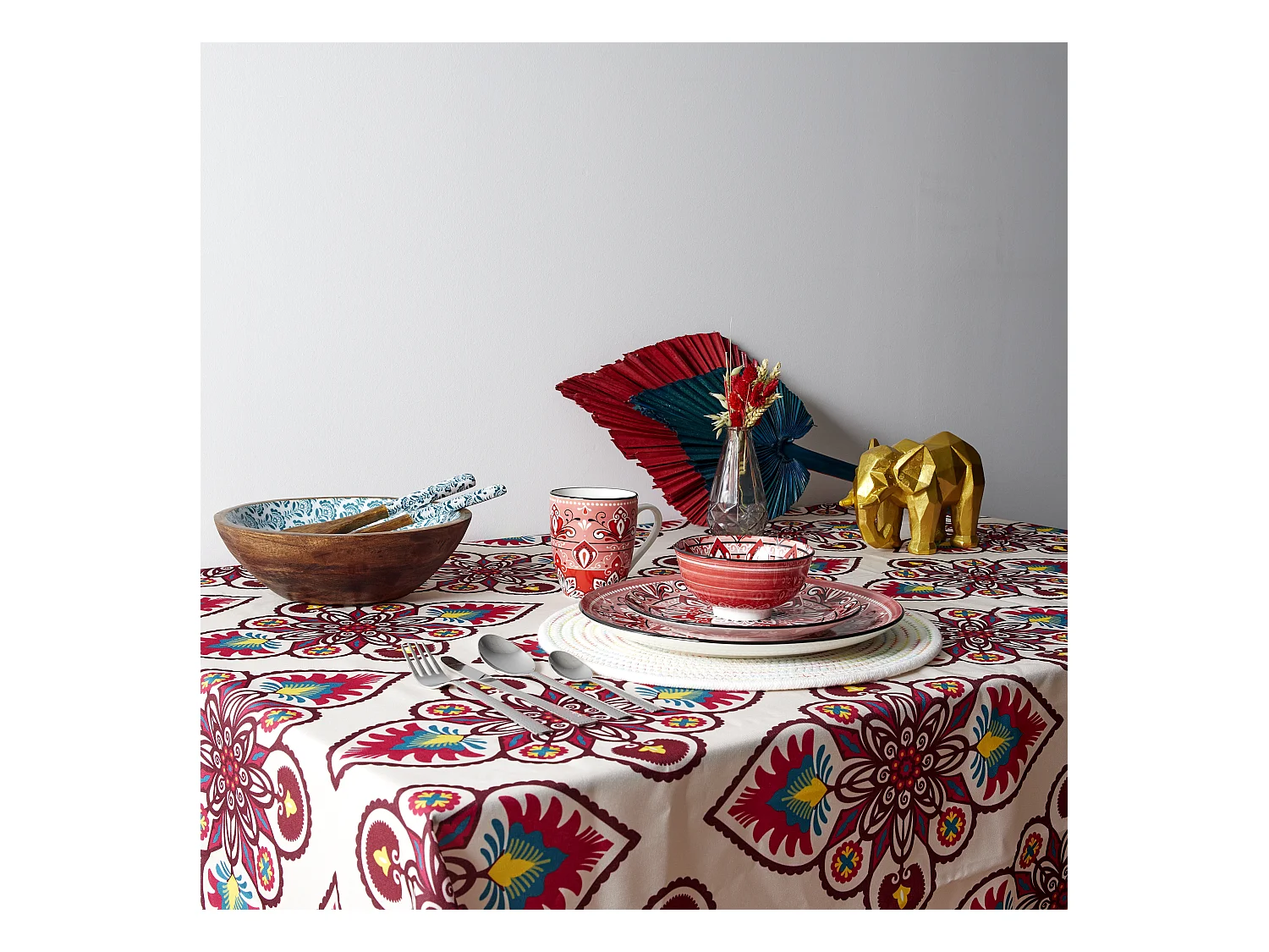 Nappe Antitache Jaipur Beige Et Rouge 140x240cm