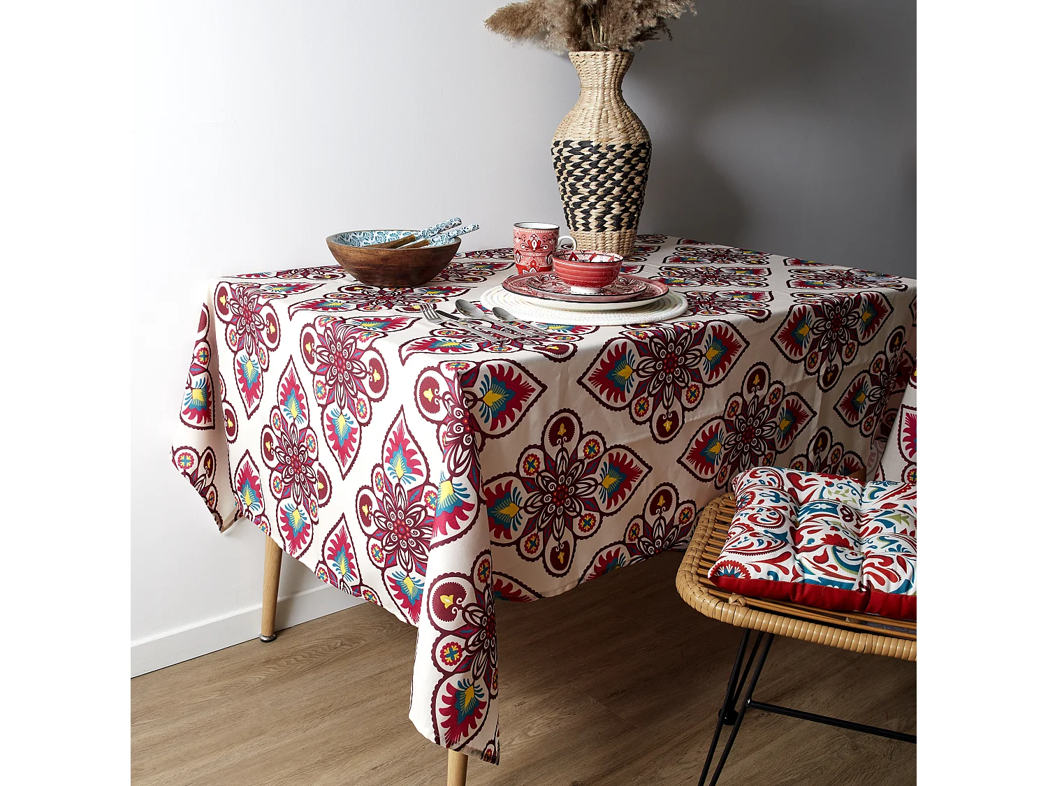 Nappe Antitache Jaipur Beige Et Rouge 140x240cm