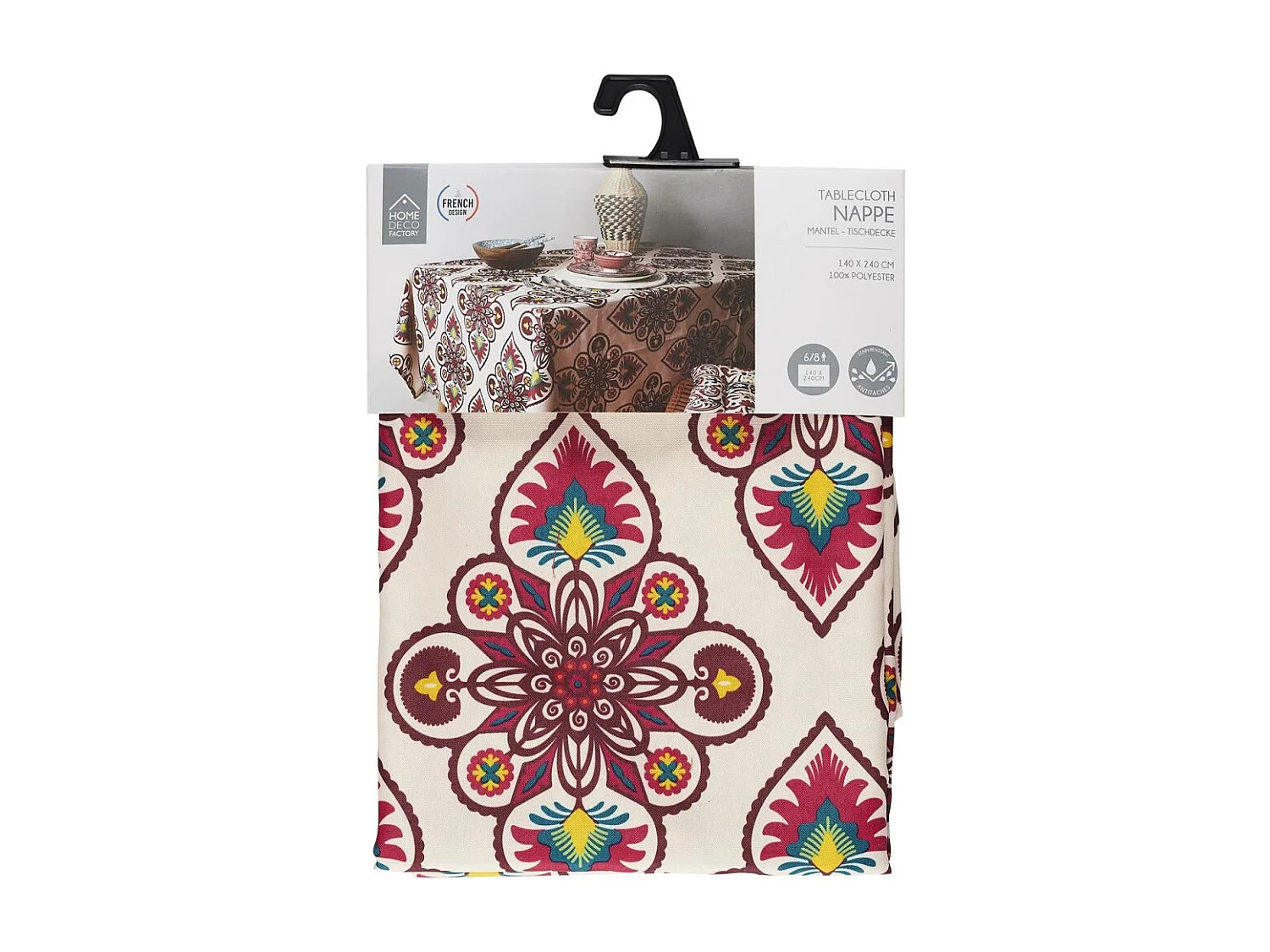 Nappe Antitache Jaipur Beige Et Rouge 140x240cm