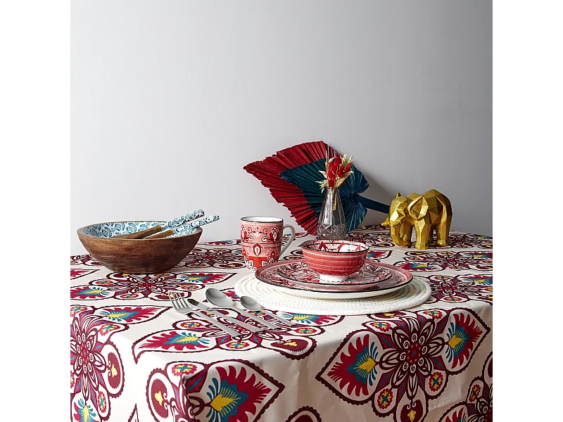 Nappe Antitache Jaipur Beige Et Rouge 140x240cm