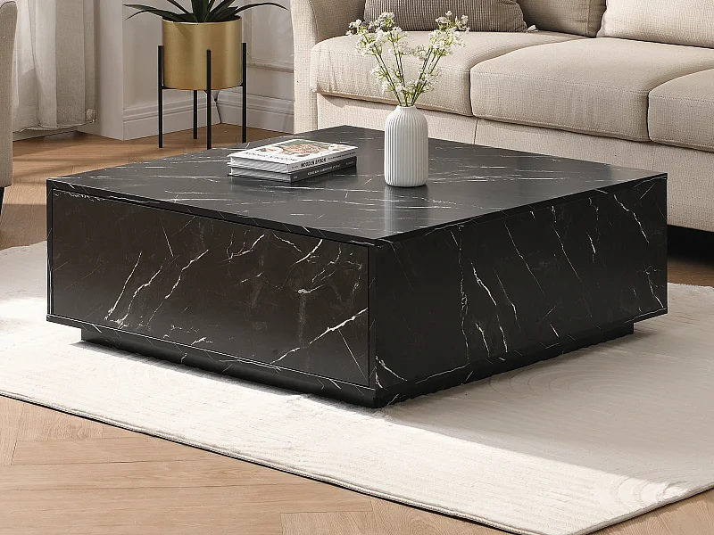 Couchtisch mit 2 Schubladen - MDF - Marmor-Optik Schwarz - ANTRIM von Pascal Morabito