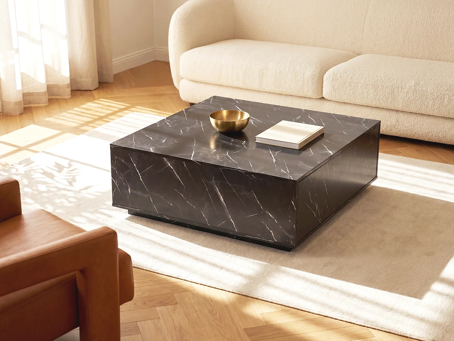 Mesa de centro con 2 cajones de MDF - Efecto mármol negro - ANTRIM de Pascal Morabito
