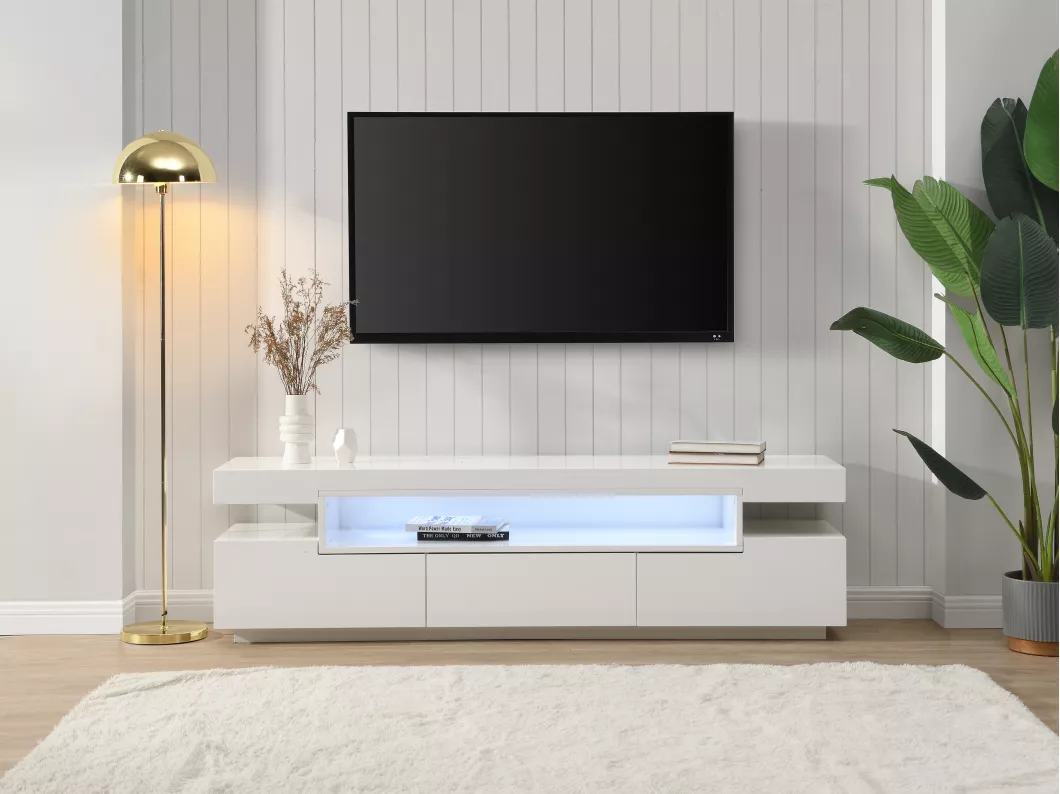 Kauf Unique TV-Möbel mit 1 Ablagefach & 3 Schubladen - mit LED-Beleuchtung - MDF - Weiß - OKESA