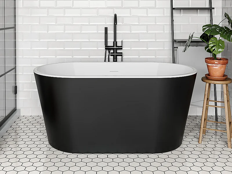 Bañera exenta ovalada - 180L - 130 x 71 x 58 cm - Negra - Acrílica - APOGON