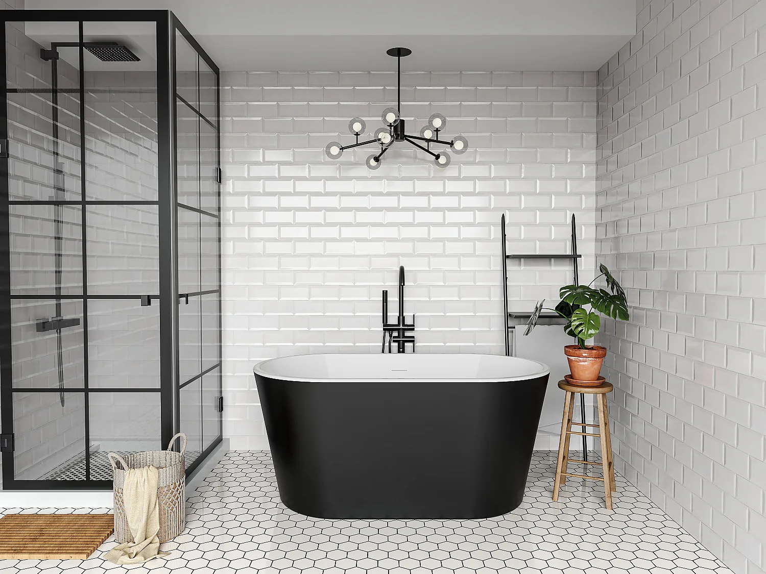 Bañera exenta ovalada - 180L - 130 x 71 x 58 cm - Negra - Acrílica - APOGON