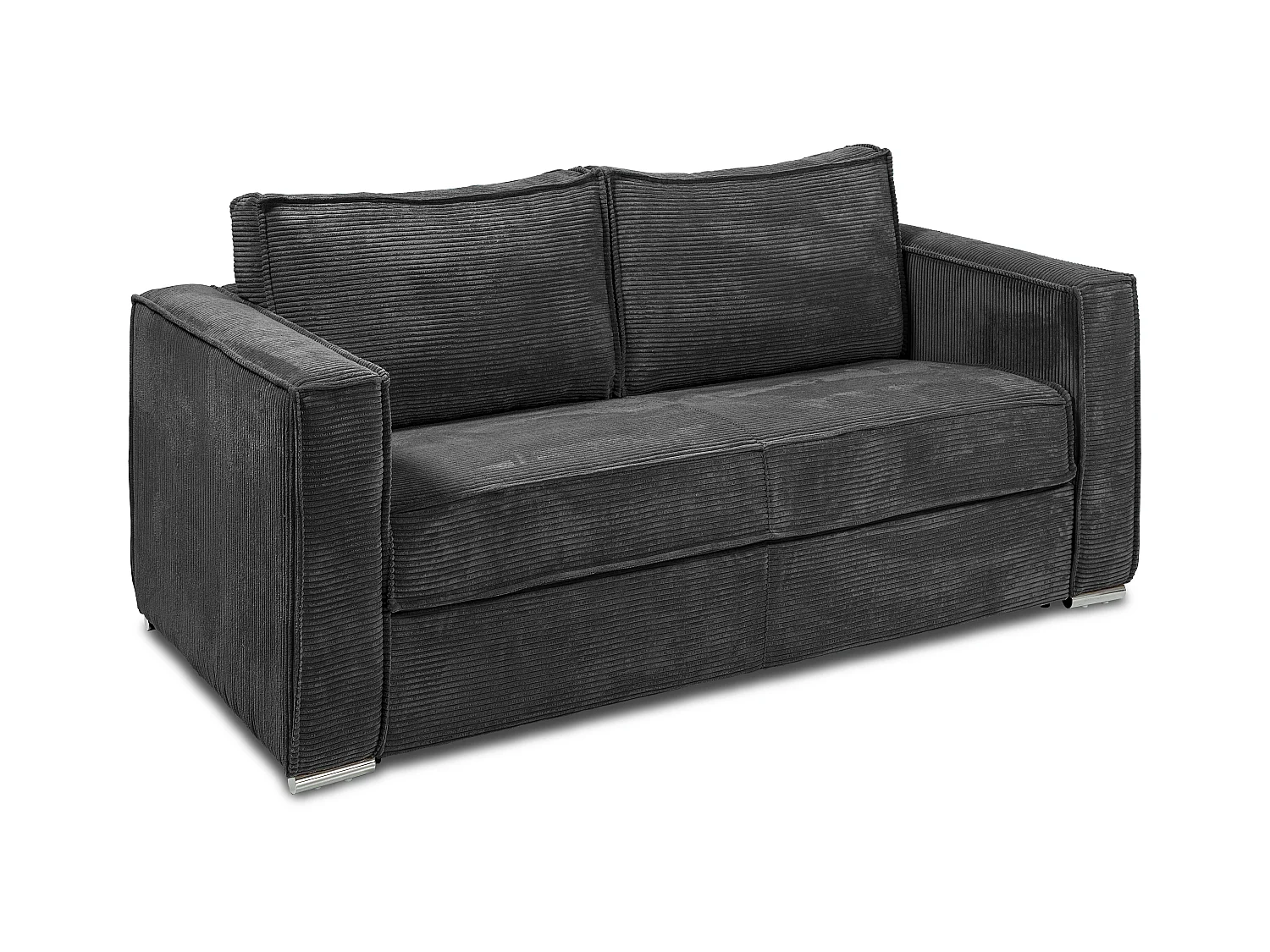 Express-driezitsslaapbank van antracietgrijs ribfluweel - Bed met brede latten 140 cm - Matras 14 cm LORETO