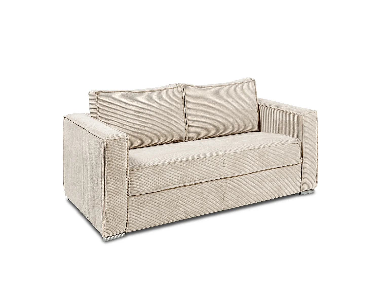 Express-driezitsslaapbank van blauw ribfluweel - Bed met brede latten 140 cm - Matras 14 cm LORETO