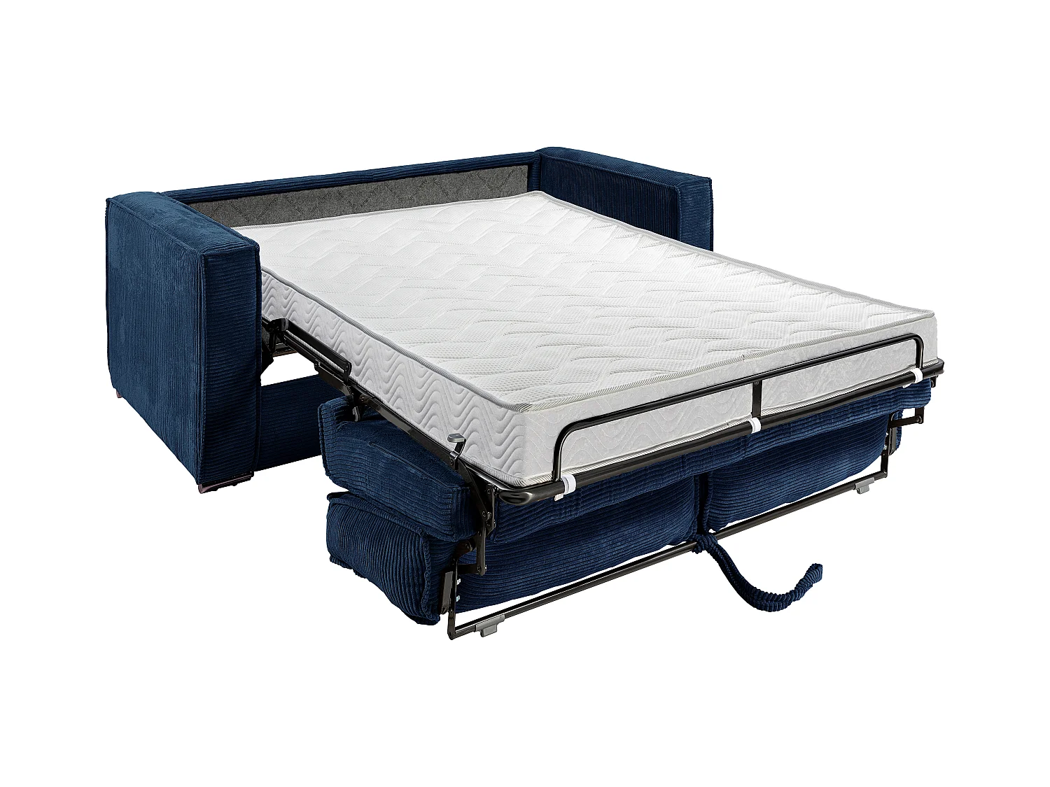 Canapé 3 places convertible express en velours côtelé bleu nuit - Couchage à lattes larges 140 cm - Matelas 14 cm LORETO