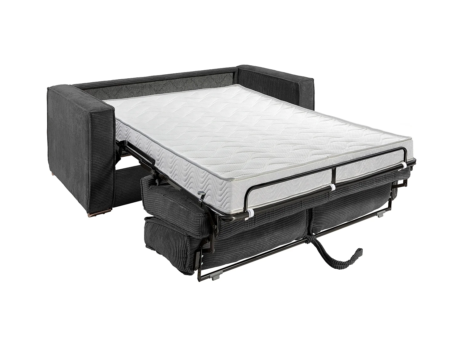 Express-vierzitsslaapbank van antracietgrijs ribfluweel - Bed met brede latten 160 cm - Matras 14 cm LORETO