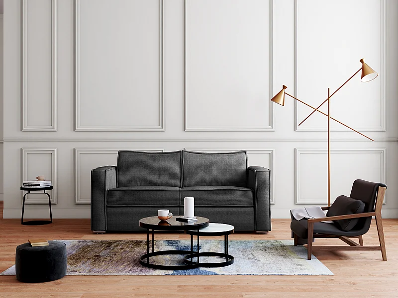 Schlafsofa mit Matratze 4-Sitzer - Cord - Anthrazitgrau - Liegefläche mit Lattenrost mit breiten Latten 160 cm - Matratze 14 cm - LORETO