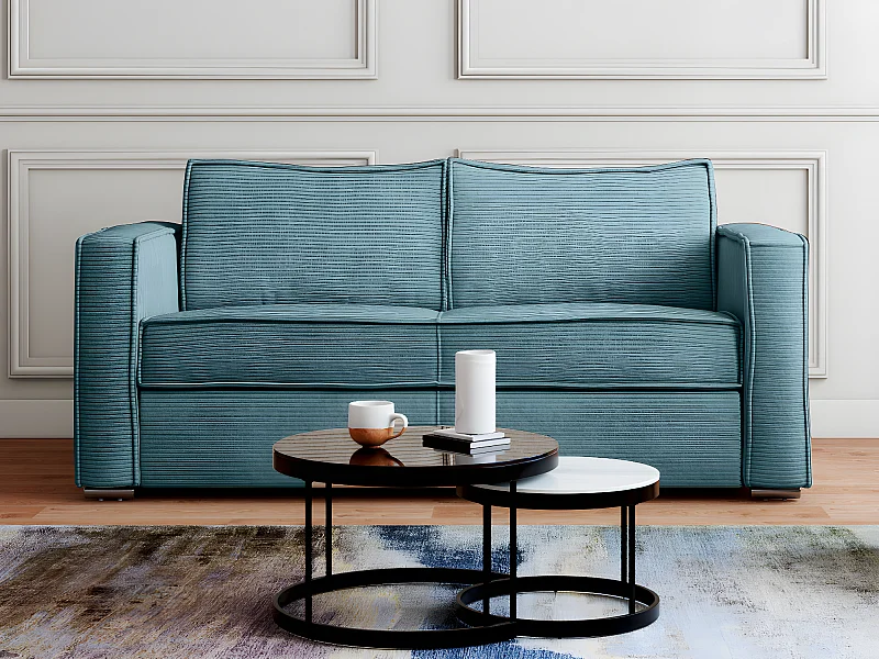 Divano letto 4 posti a ribalta Letto doghe larghe 160cm Materasso 14cm in Velluto a coste Turchese - LORETO