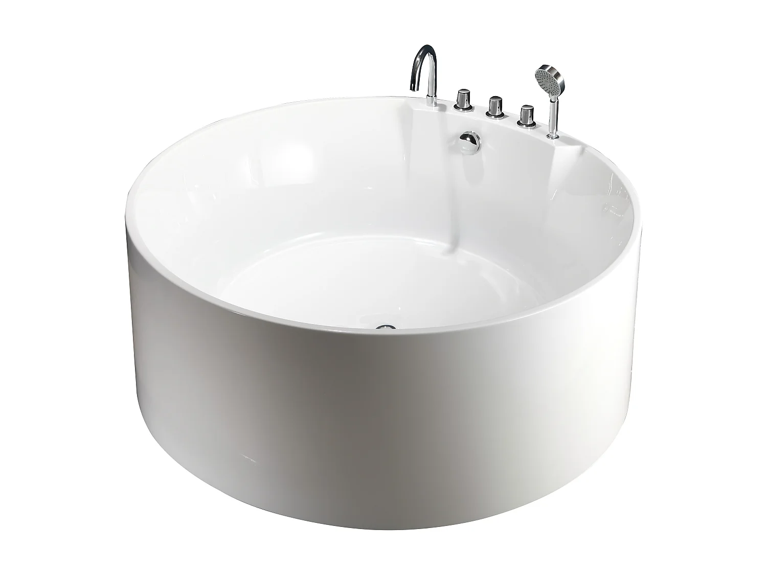 Baignoire îlot ronde avec robinetterie - 373 L - 150 x 150 x 58 cm - Blanche - LINDA