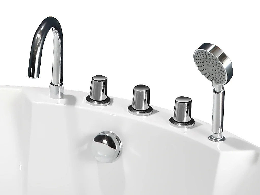 Baignoire îlot ronde avec robinetterie - 373 L - 150 x 150 x 58 cm - Blanche - LINDA