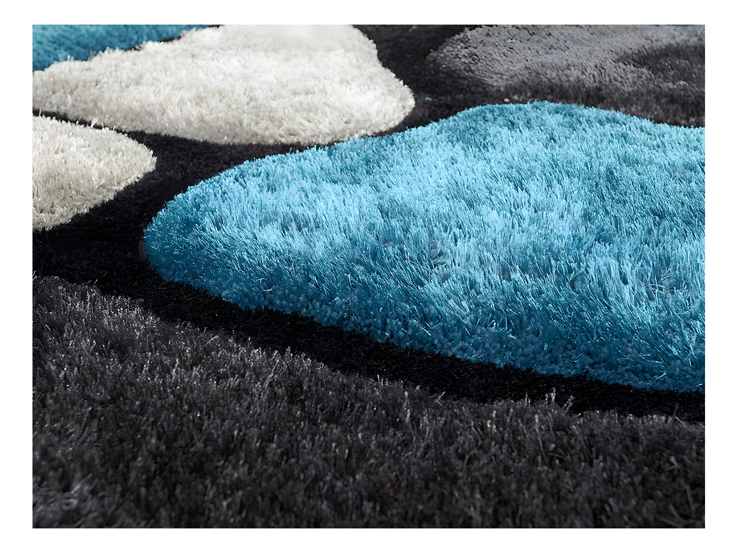 Tapis shaggy à poils longs - turquoise et gris - 140 x 200cm - PIETRA