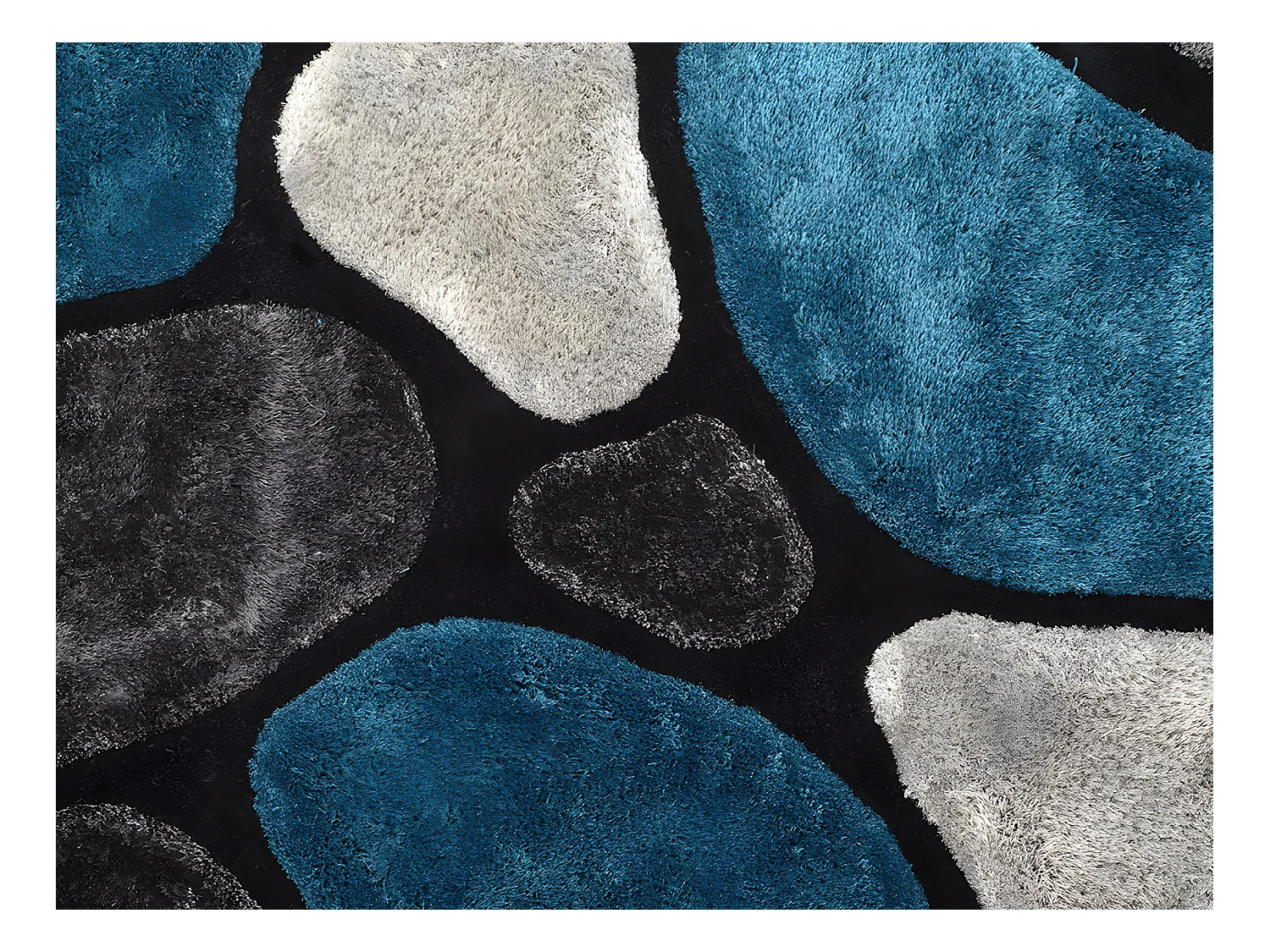 Tapis shaggy à poils longs - turquoise et gris - 140 x 200cm - PIETRA