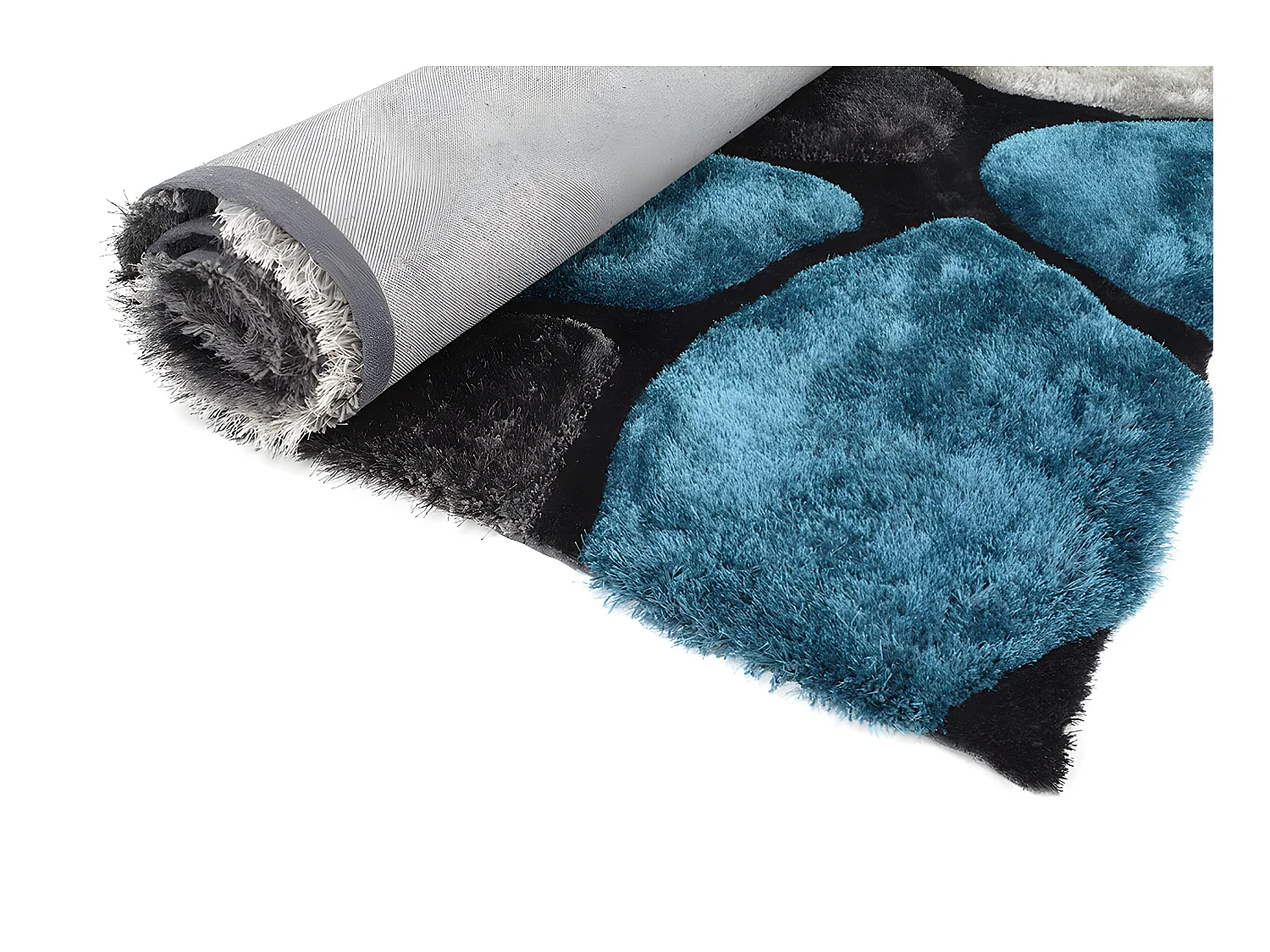 Tapis shaggy à poils longs - turquoise et gris - 140 x 200cm - PIETRA
