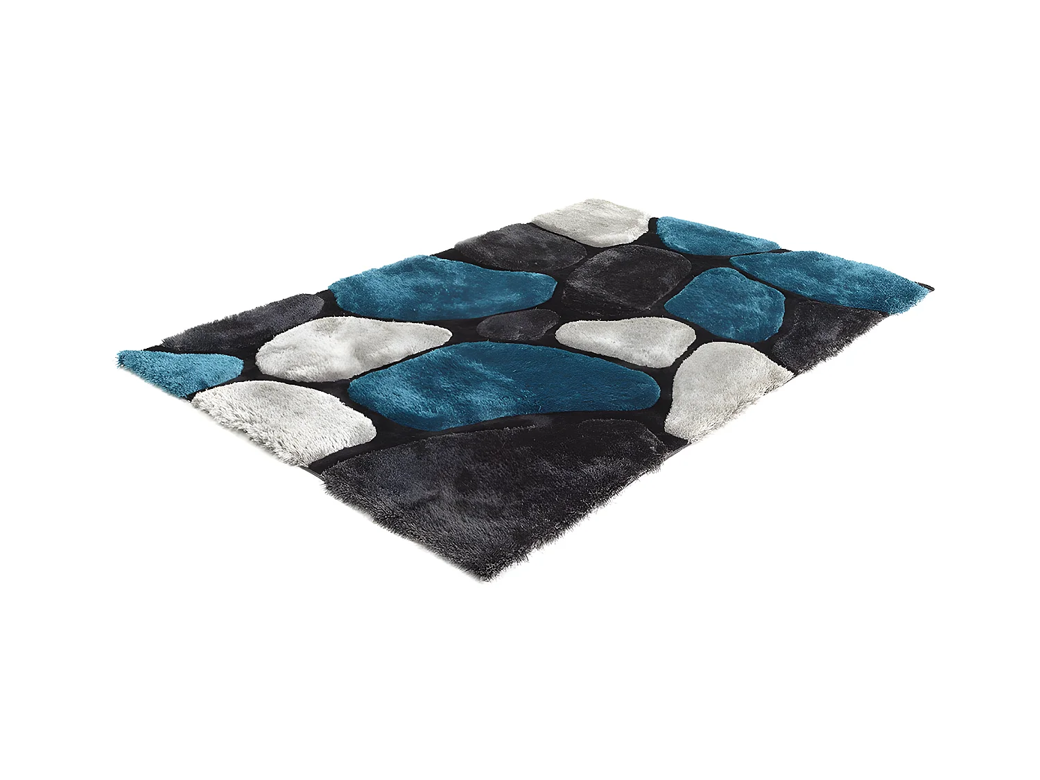 Tapis shaggy à poils longs - turquoise et gris - 140 x 200cm - PIETRA