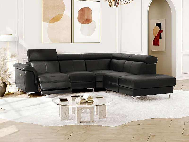 Relaxhoekbank van leer SITIA - elektrisch - zwart - hoek rechts