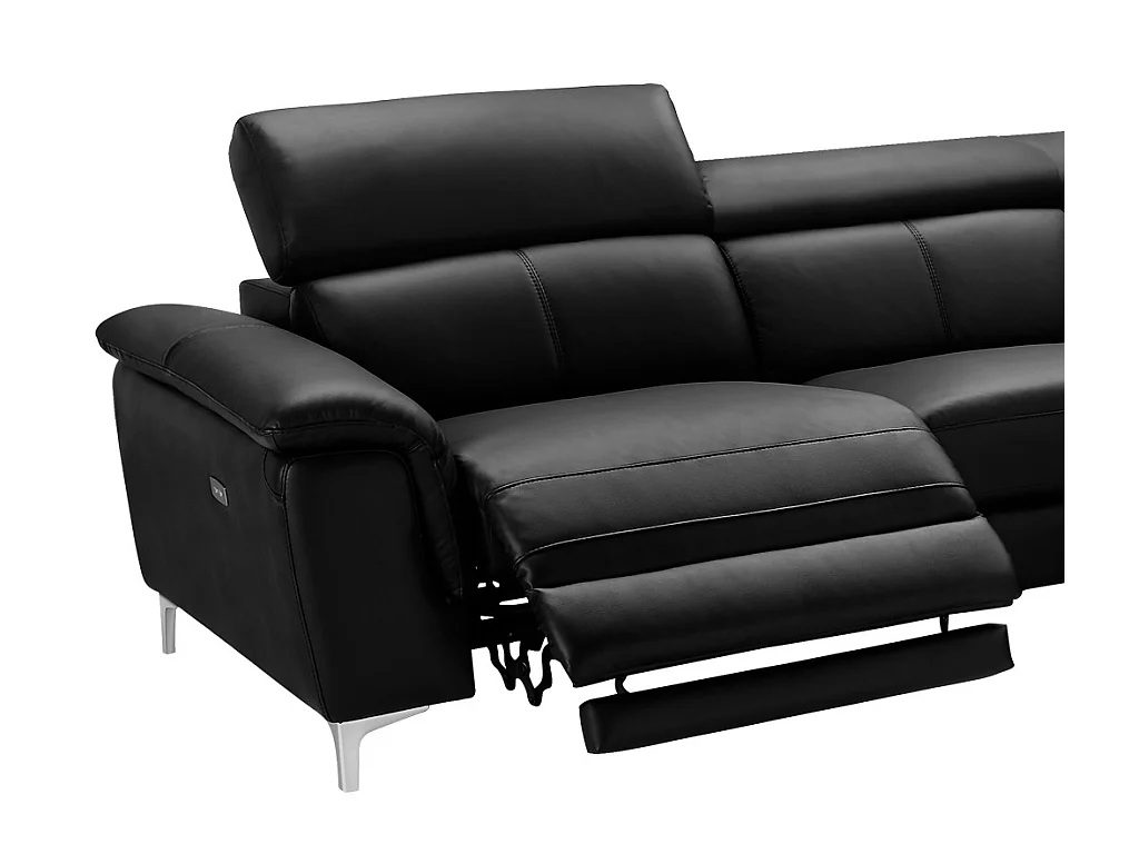 Canapé d'angle relax électrique en cuir SITIA - Noir - Angle droit