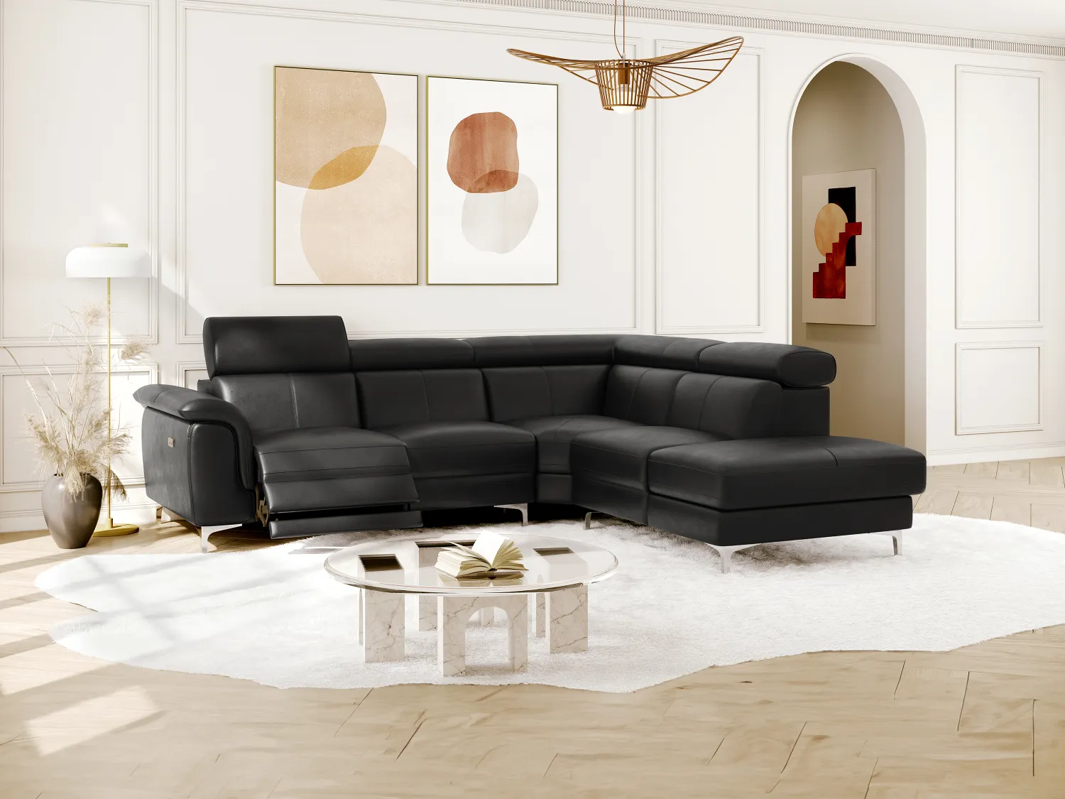 Relaxsofa Leder Ecksofa elektrisch - Ecke Rechts - Schwarz - SITIA
