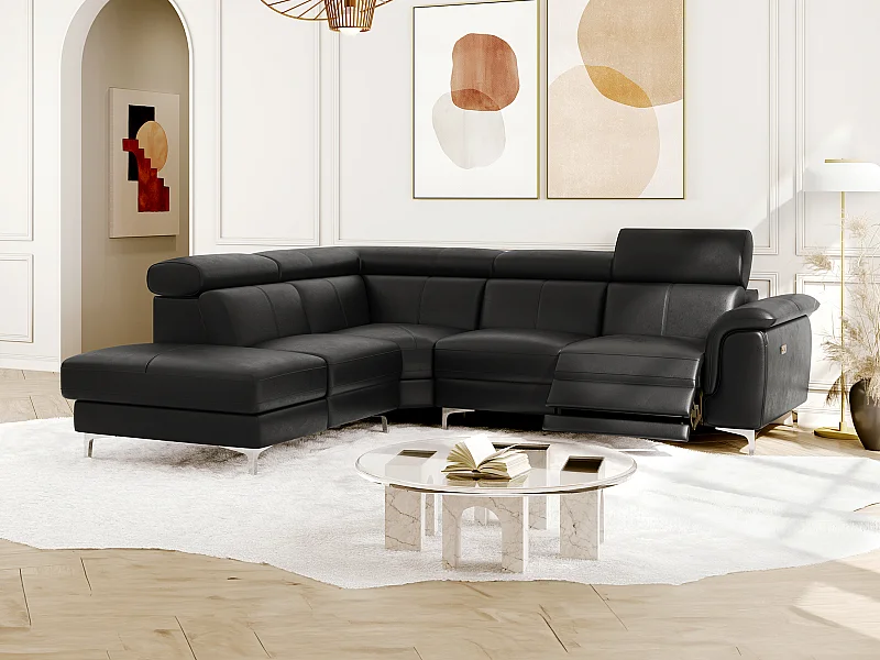 Relaxsofa Leder Ecksofa elektrisch - Ecke Links - Schwarz - SITIA