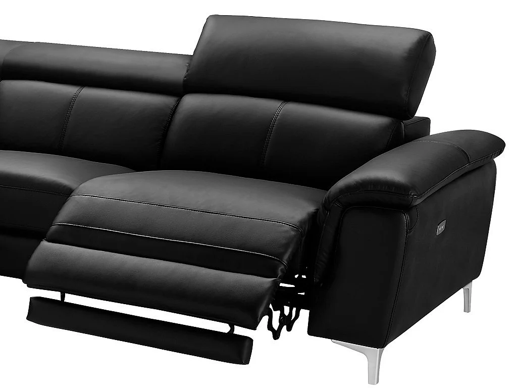 Relaxhoekbank van leer SITIA - elektrisch - zwart - hoek links