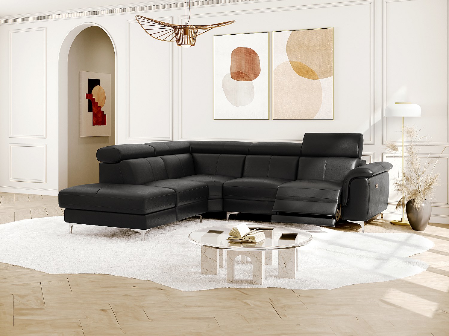 Vente-unique Relaxsofa Leder Ecksofa Elektrisch - Ecke Links - Schwarz - Sitia