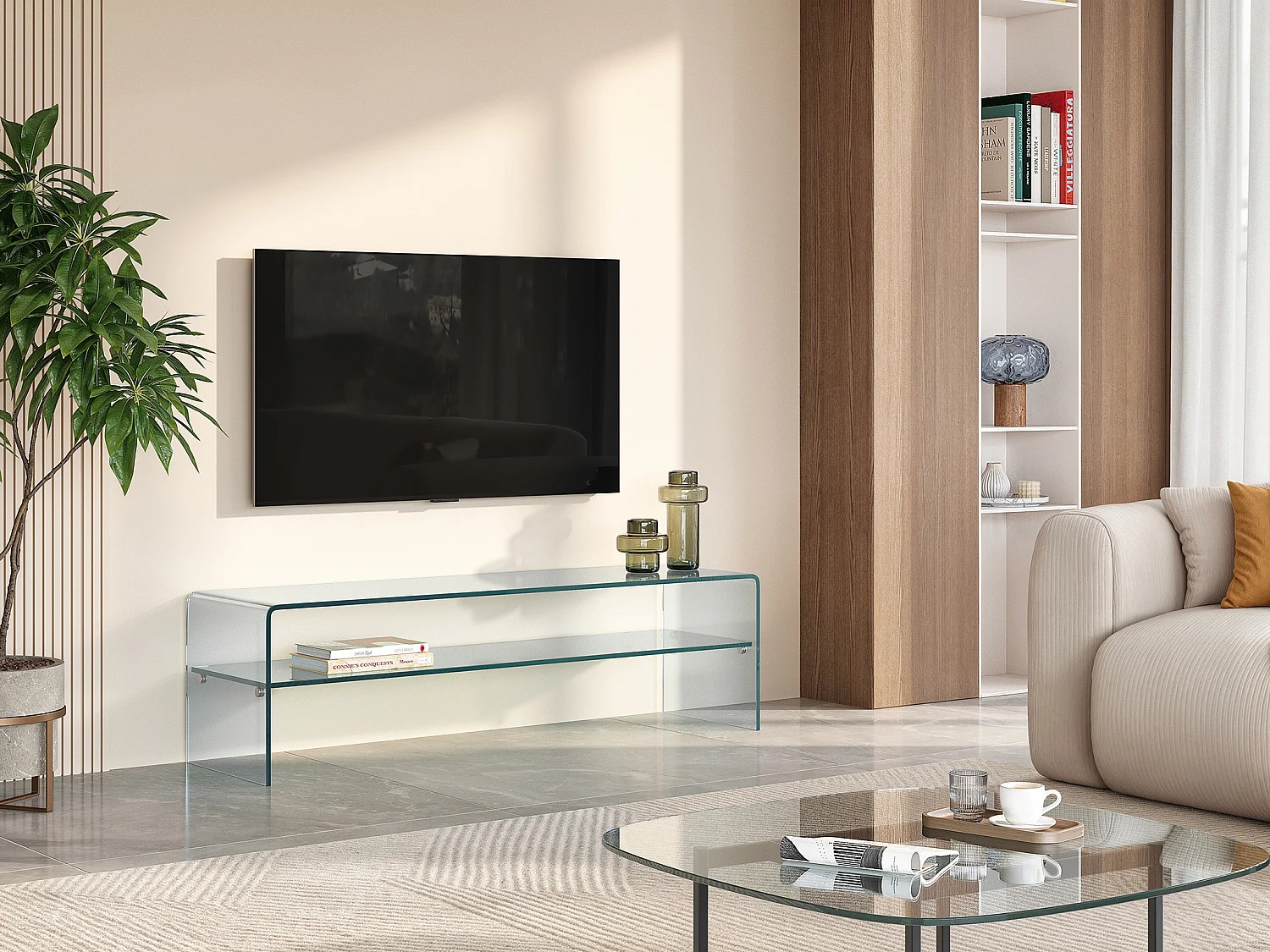 Meuble TV STILEOS - 1 niche - Verre trempé