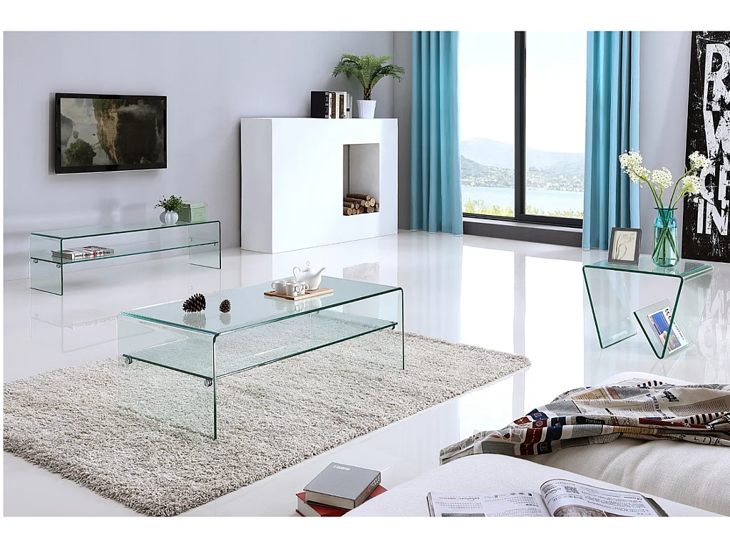 Mueble TV STILEOS - 1 hueco - Cristal templado