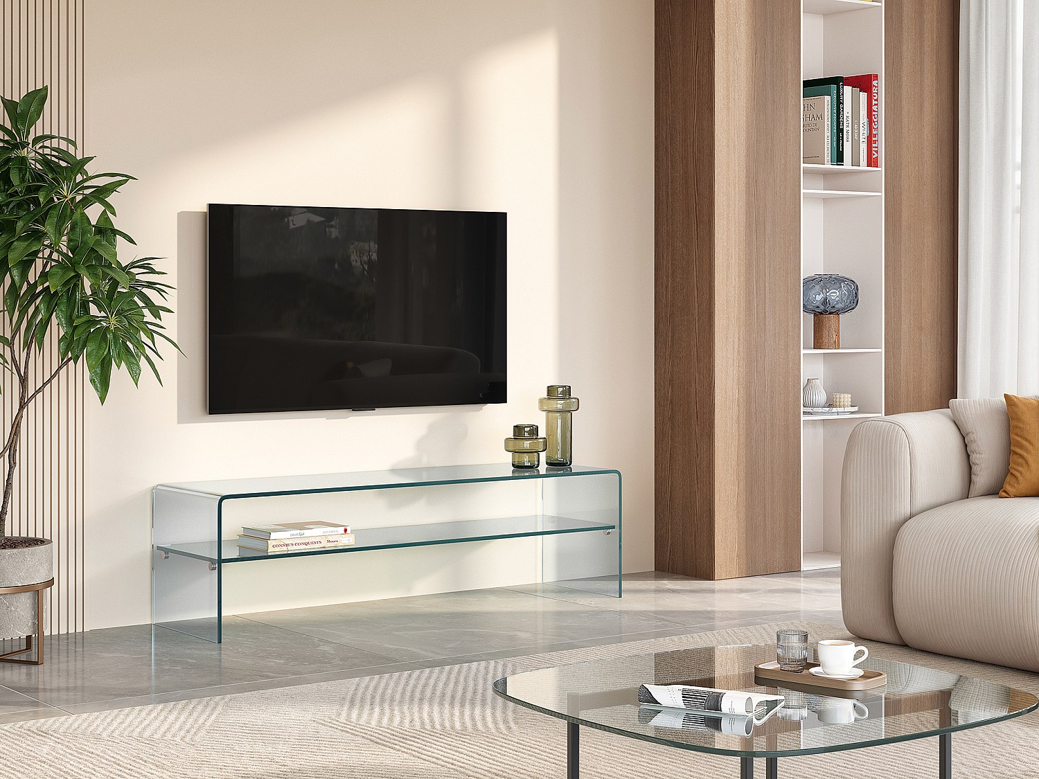 Vente-unique Tv-Möbel Mit 1 Ablage - Glas - Stileos