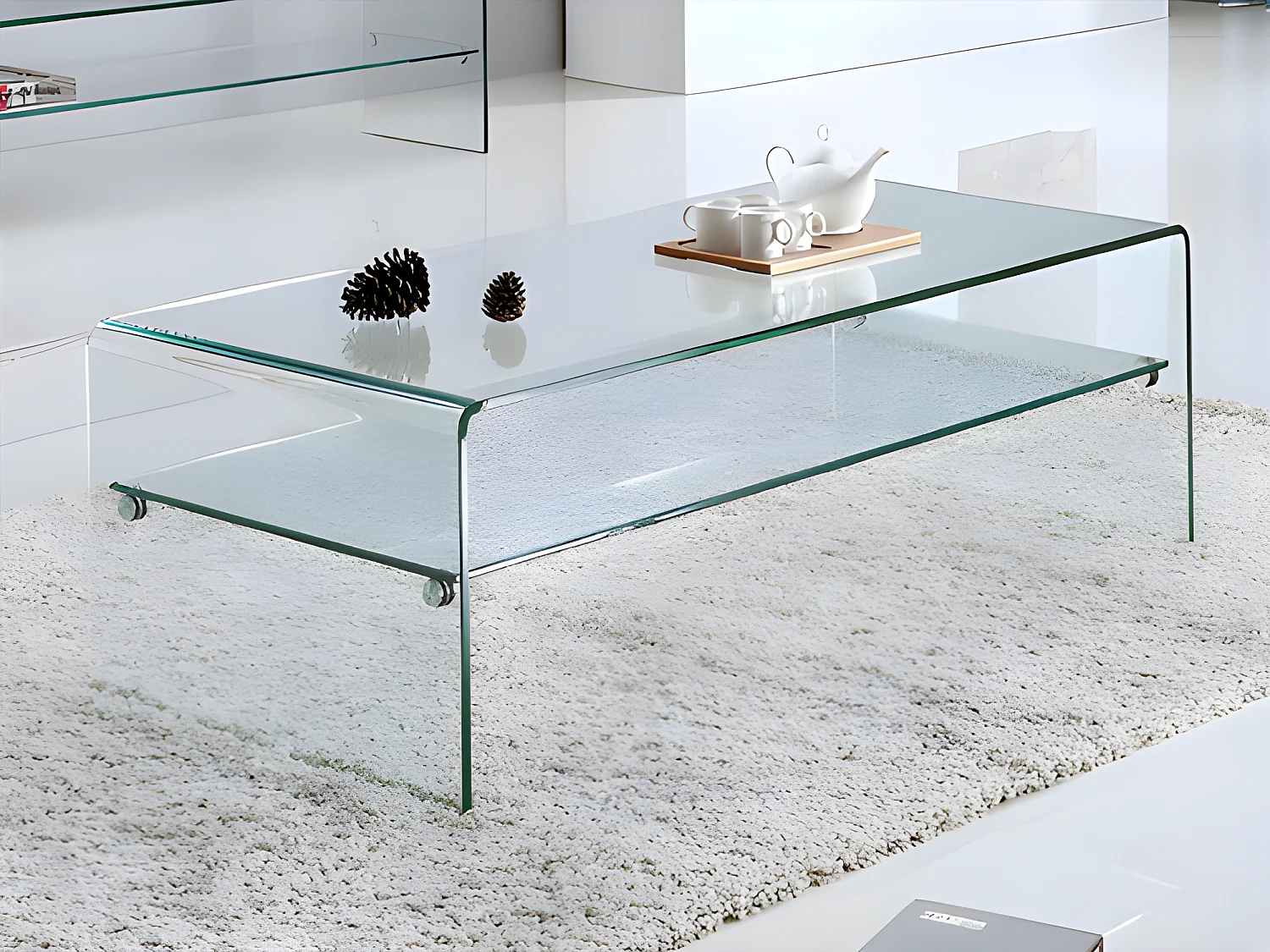 Table basse STILEOS - Double plateau - Verre trempé 