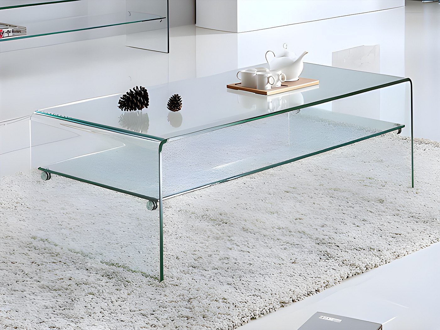 Table basse STILEOS - Double plateau - Verre trempé courbé