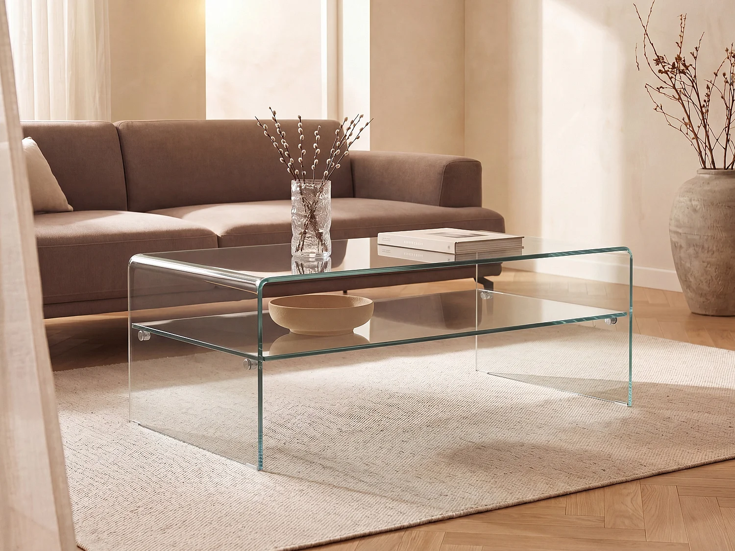 Mesa de centro STILEOS - Doble nivel - Cristal templado
