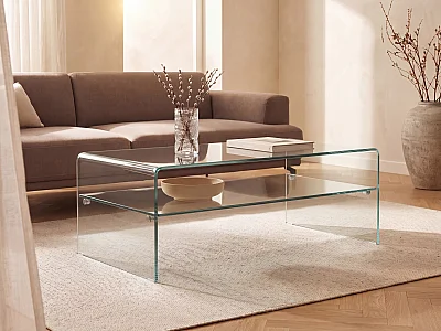 Table basse double plateau en verre trempé - Transparent - STILEOS