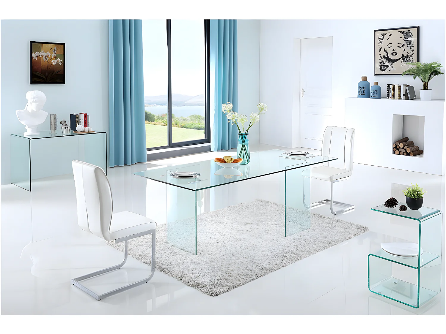 Table à manger COLEDON - 8 personnes - Verre trempé