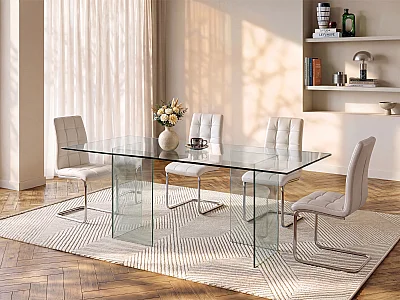 Table à manger COLEDON - 8 personnes - Verre trempé