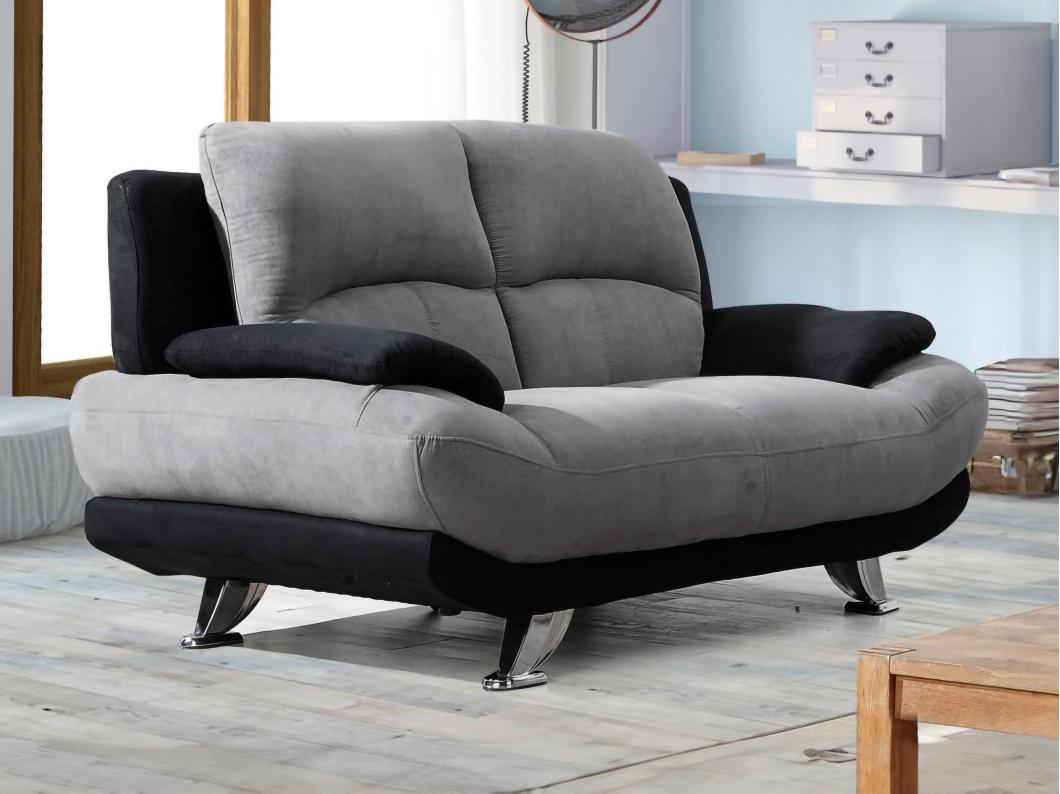 Canapé 2 places en microfibre MUSKO - Bicolore gris et noir