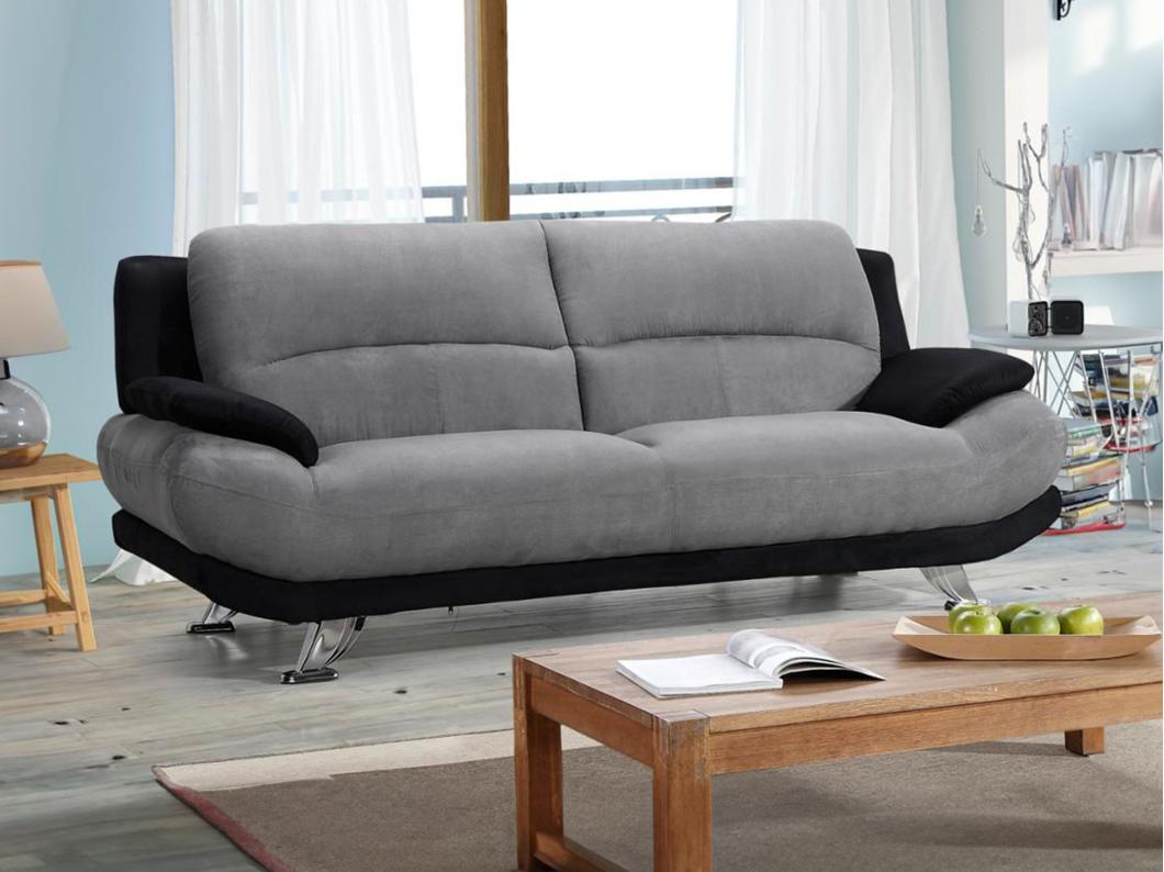 Canapé 3 places en microfibre MUSKO - Bicolore gris et noir