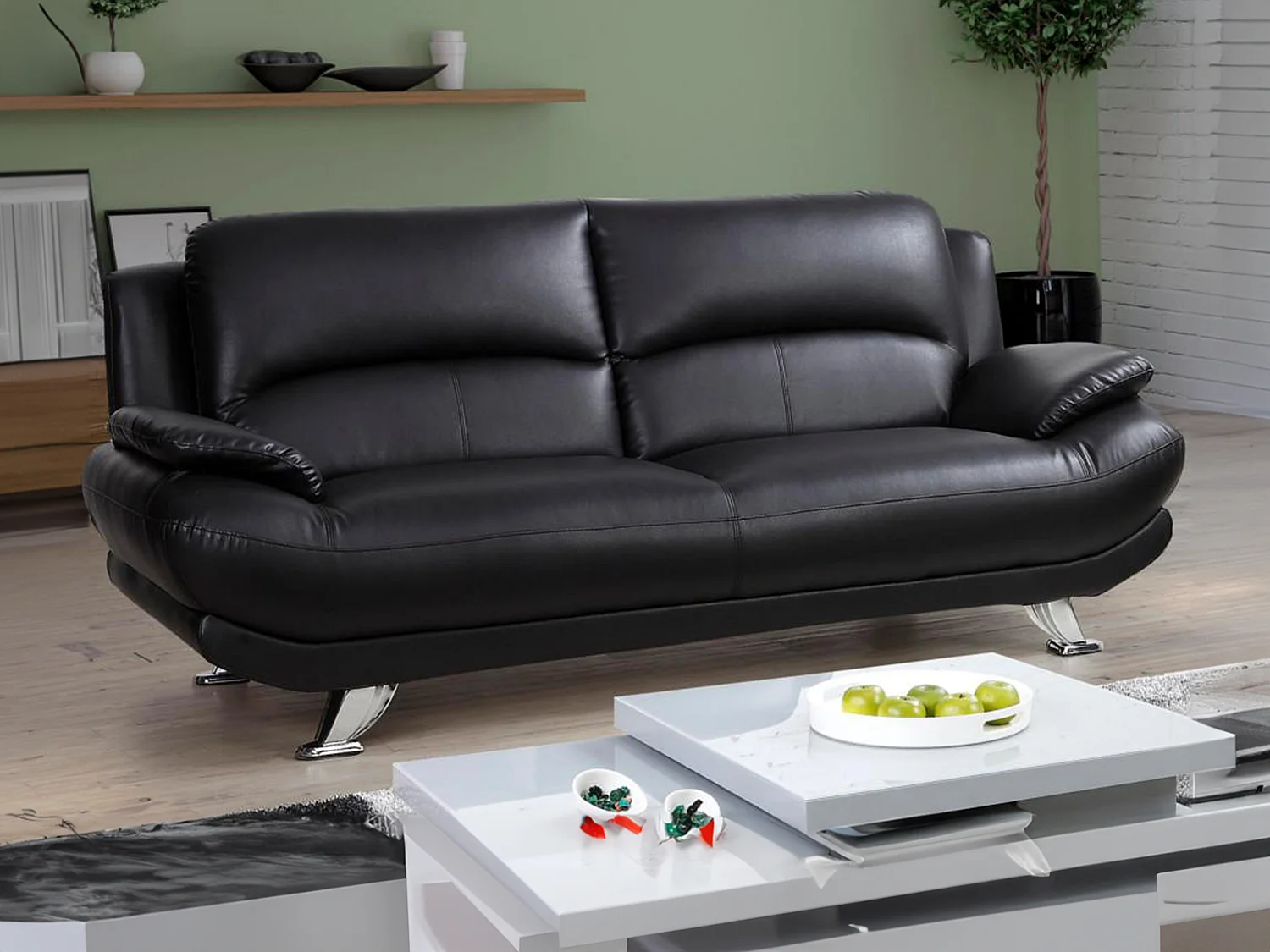 Driezitsbank van kunstleer MUSKO - Zwart.