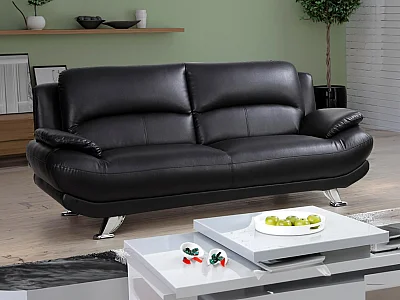 Sofa 3-Sitzer - Kunstleder - Schwarz - MUSKO