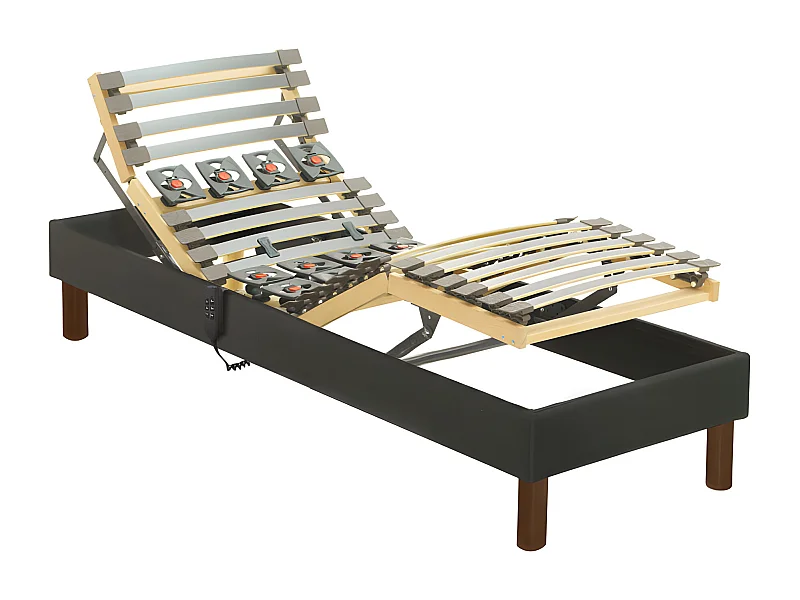 Sommier électrique de relaxation déco lattes et plots - 70 x 190 cm - Tissu - Anthracite - FORENZA de DREAMEA
