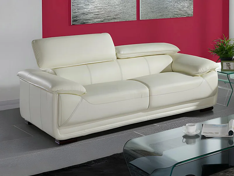 Ledersofa 3-Sitzer - Elfenbein - MACELO