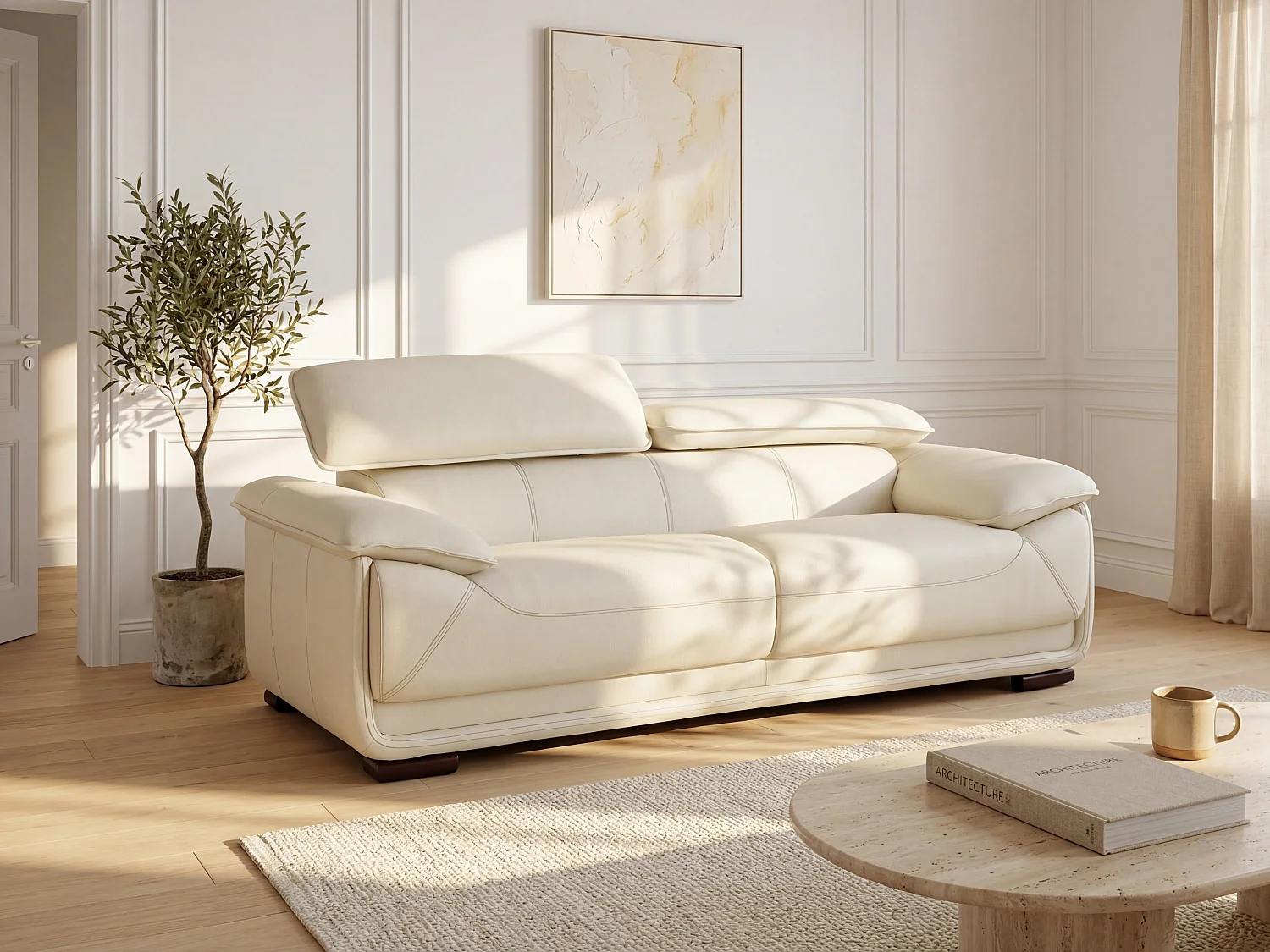 Canapé 3 places en cuir MACELO - Ivoire