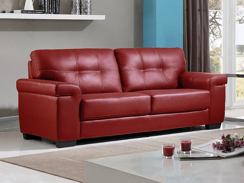 Divano 3 posti in pelle Rosso - HAZEL